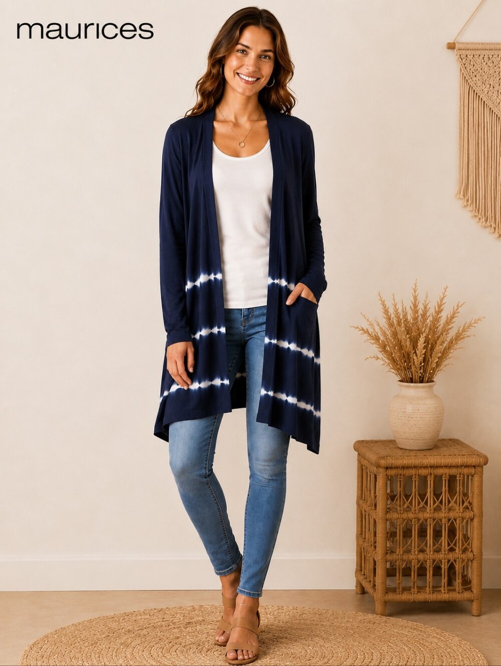Maurices Tie Dye Open Front Cardigan Blue Long Sleeve Lightweight Duster Size  S
